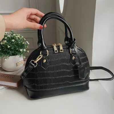 Women Fashion Zipper Crocodile Pattern PU Shell Shape Crossbody Bag