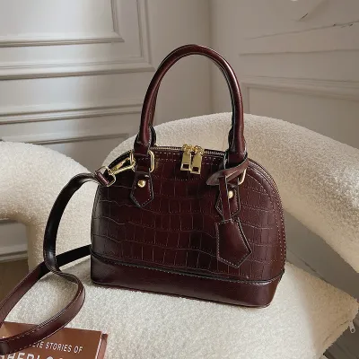 Women Fashion Zipper Crocodile Pattern PU Shell Shape Crossbody Bag