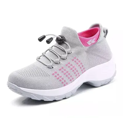 Women Fashion Casual Drawstring Design Wedge Platform Sneakers Low Top Round Toe
