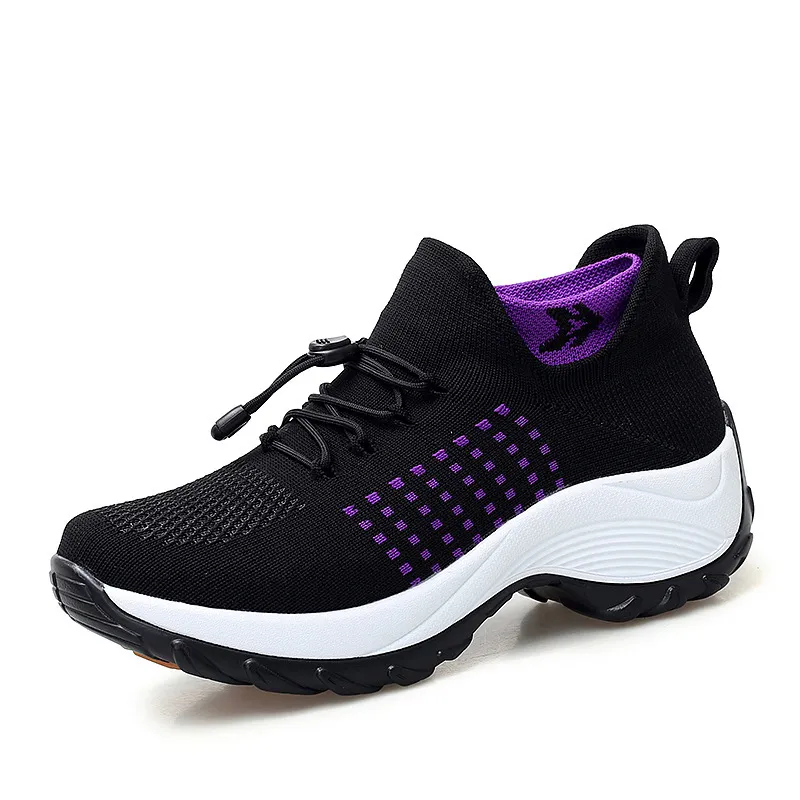 Women Fashion Casual Drawstring Design Wedge Platform Sneakers Low Top Round Toe