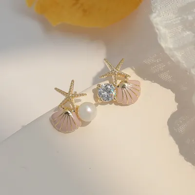 Women Elegant Starfish Shell Shaped Stud Earrings