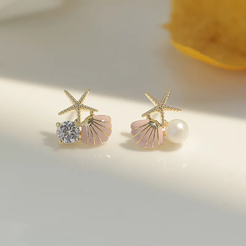 Women Elegant Starfish Shell Shaped Stud Earrings