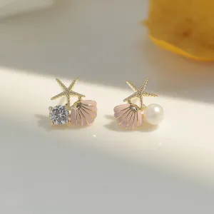 Women Elegant Starfish Shell Shaped Stud Earrings
