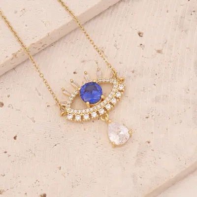 Women Exquisite Copper Zircon Evil Eye Pendant Necklace