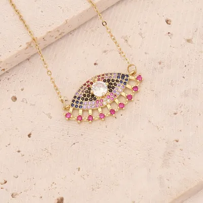 Women Exquisite Copper Zircon Evil Eye Pendant Necklace