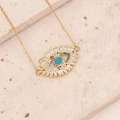Women Exquisite Copper Zircon Evil Eye Pendant Necklace