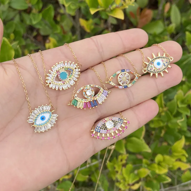 Women Exquisite Copper Zircon Evil Eye Pendant Necklace