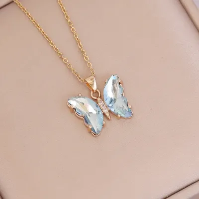 Women's Gradient Color Grass Butterfly Pendant Necklace