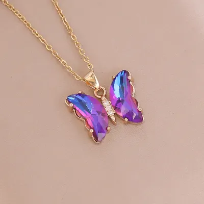 Women's Gradient Color Grass Butterfly Pendant Necklace