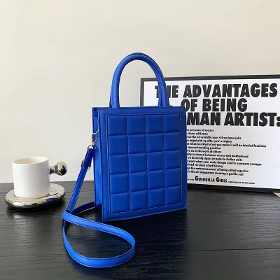Women Fashion Plaid Embossed Solid Color Large Capacity PU Crossbody Bag