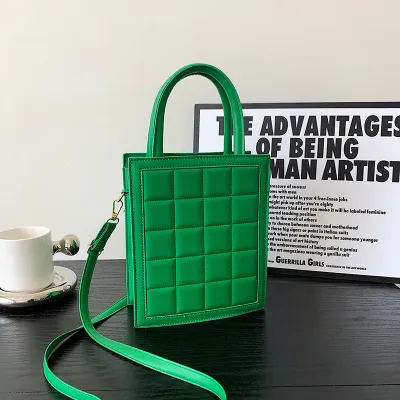 Women Fashion Plaid Embossed Solid Color Large Capacity PU Crossbody Bag