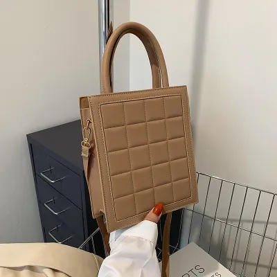 Women Fashion Plaid Embossed Solid Color Large Capacity PU Crossbody Bag