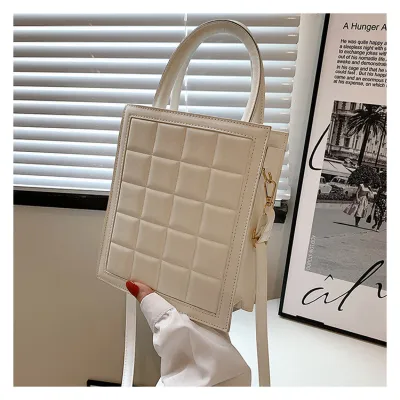 Women Fashion Plaid Embossed Solid Color Large Capacity PU Crossbody Bag