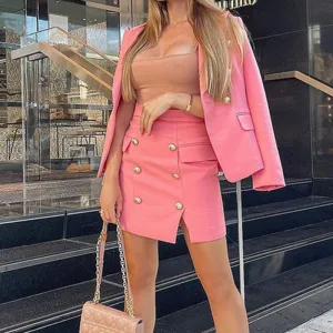 Women's Long-Sleeve Blazer and Short Skirt Two-Piece Set - Office Commuting Style