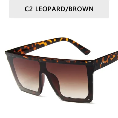 Women Vintage Oversized Square Flat Top Stud Gradient Lens Sunglasses