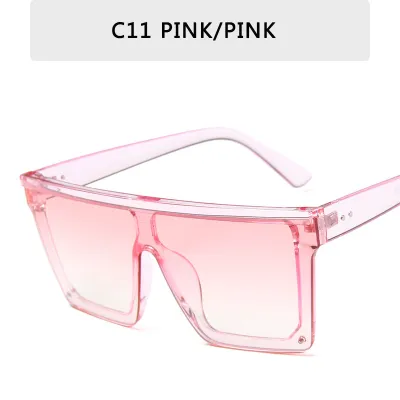 Women Vintage Oversized Square Flat Top Stud Gradient Lens Sunglasses