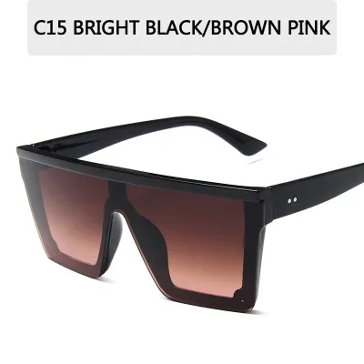 Women Vintage Oversized Square Flat Top Stud Gradient Lens Sunglasses