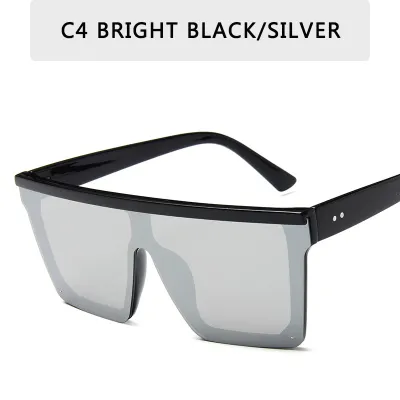 Women Vintage Oversized Square Flat Top Stud Gradient Lens Sunglasses