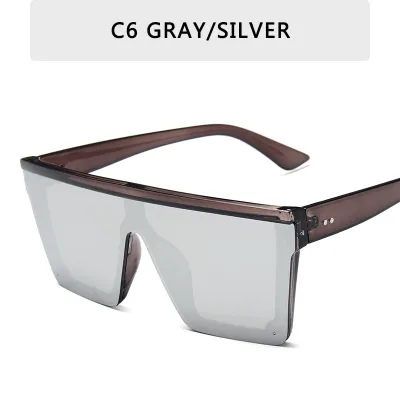 Women Vintage Oversized Square Flat Top Stud Gradient Lens Sunglasses