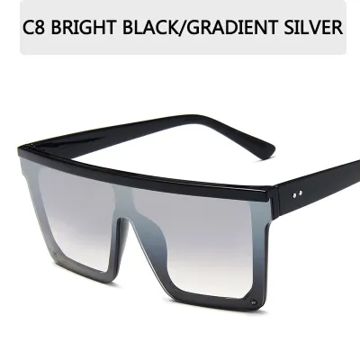 Women Vintage Oversized Square Flat Top Stud Gradient Lens Sunglasses