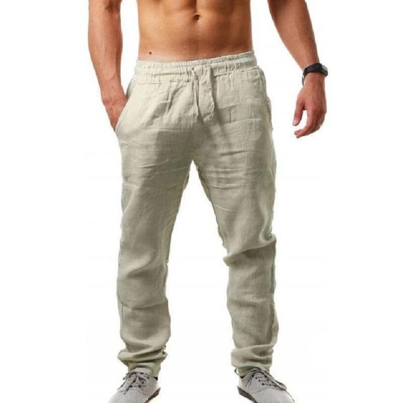 Wholesale Men Cotton Linen Pants Male Breathable Solid Linen