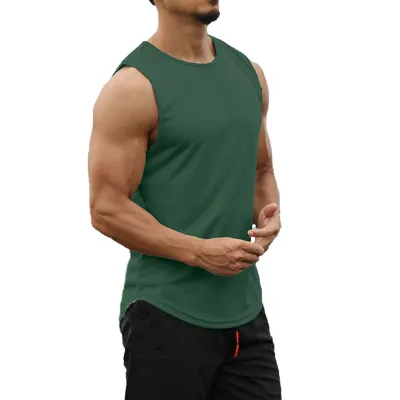 Camiseta Deportiva Sin Mangas para Hombre Escote Redondo Color Sólido Running Fitness