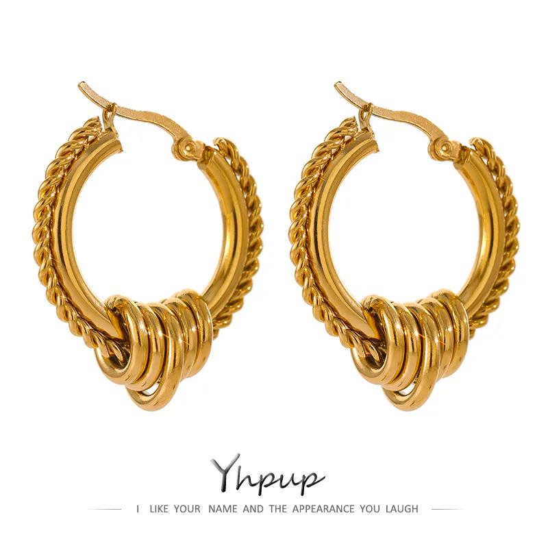 Women Classic Twisted Design Stainless Steel Hoop Earrings Trendy Geometric