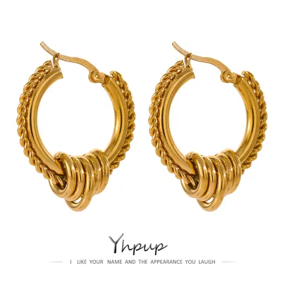 Women Classic Twisted Design Stainless Steel Hoop Earrings Trendy Geometric