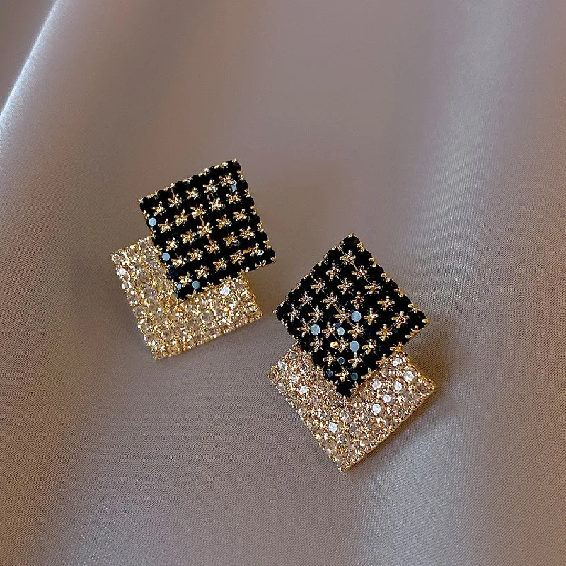 Women Trendy Rhinestone Geometric Stud Earrings Jewelry