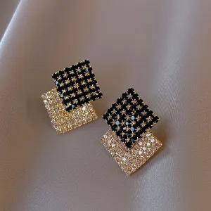 Women Trendy Rhinestone Geometric Stud Earrings Jewelry