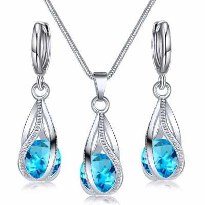 Women Luxury Zircon Crystal Geometric Necklace And Earrings Jewelry Set