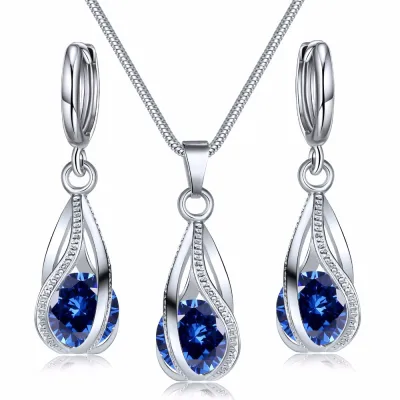Women Luxury Zircon Crystal Geometric Necklace And Earrings Jewelry Set