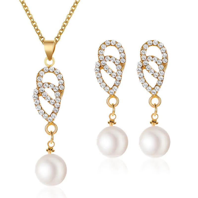 Women's Elegant Imitation Pearl And Rhinestone Water Drop Shaped Jewelry Set