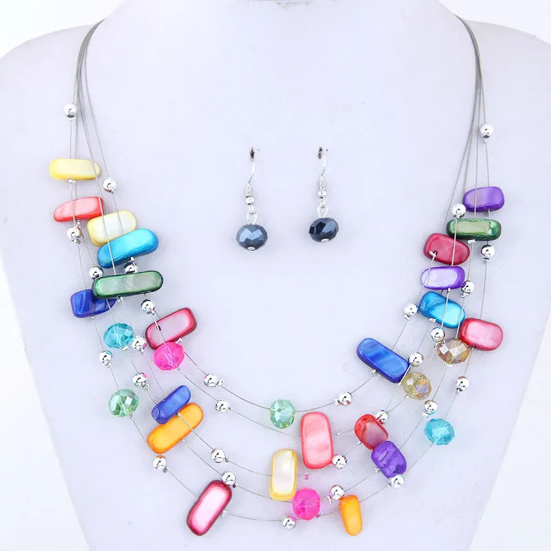Women Bohemian Beach Shell Crystal Beads Jewelry Set