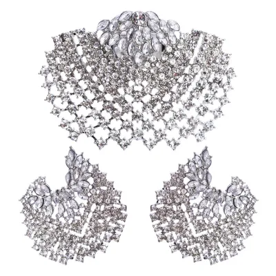 Women Luxury Exaggerated Full Rhinestone Earring And Ring Jewelry Set