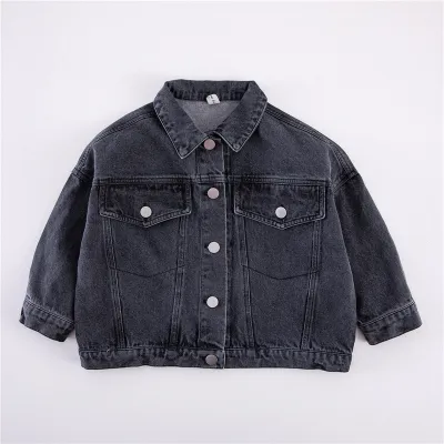 Unisex Kids Baby Boys Casual Solid Color Long Sleeve Single-breasted Lapel Denim Coat Jacket