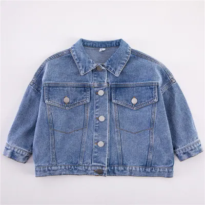 Unisex Kids Baby Boys Casual Solid Color Long Sleeve Single-breasted Lapel Denim Coat Jacket