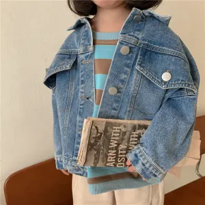 Unisex Kids Baby Boys Casual Solid Color Long Sleeve Single-breasted Lapel Denim Coat Jacket