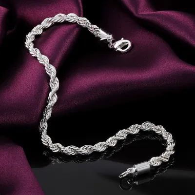4mm Water Wave Chain Link Bracelet Classic Unisex Silver Fashion Jewelry