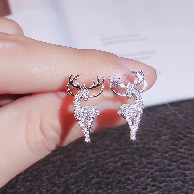 Women Christmas Rhinestone Deer Stud Earrings Trendy Party Zinc Alloy