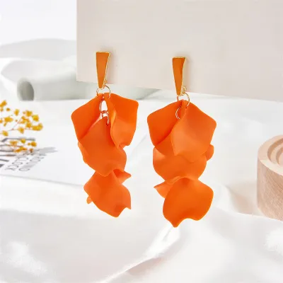 Women Classic Solid Color Leaf Acrylic Drop Earrings