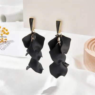 Women Classic Solid Color Leaf Acrylic Drop Earrings