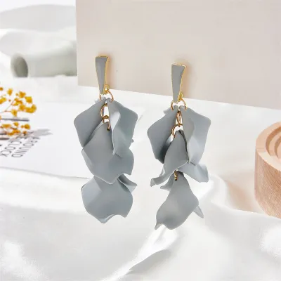 Women Classic Solid Color Leaf Acrylic Drop Earrings