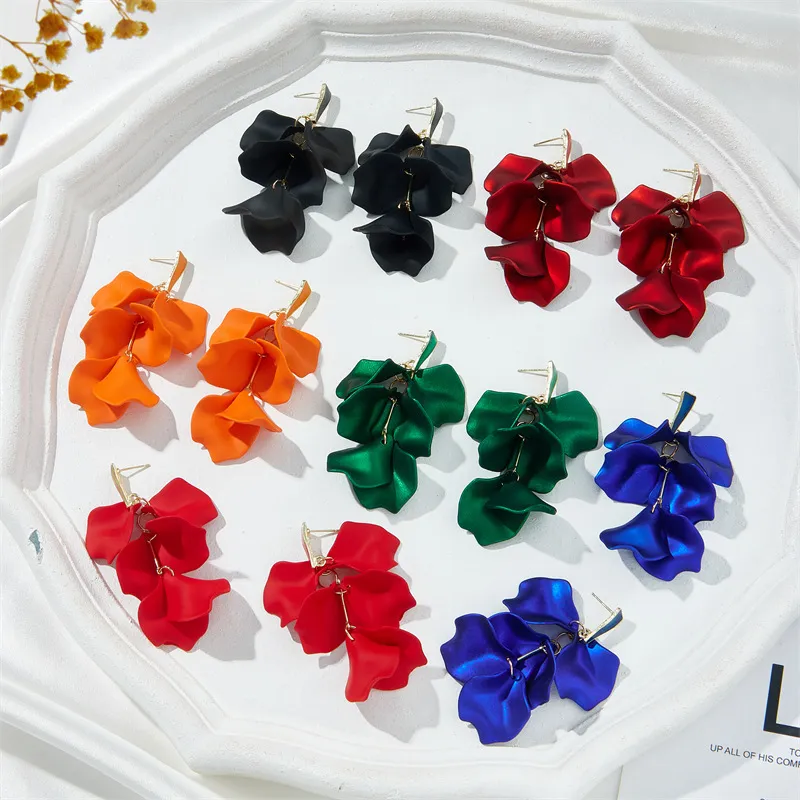 Women Classic Solid Color Leaf Acrylic Drop Earrings