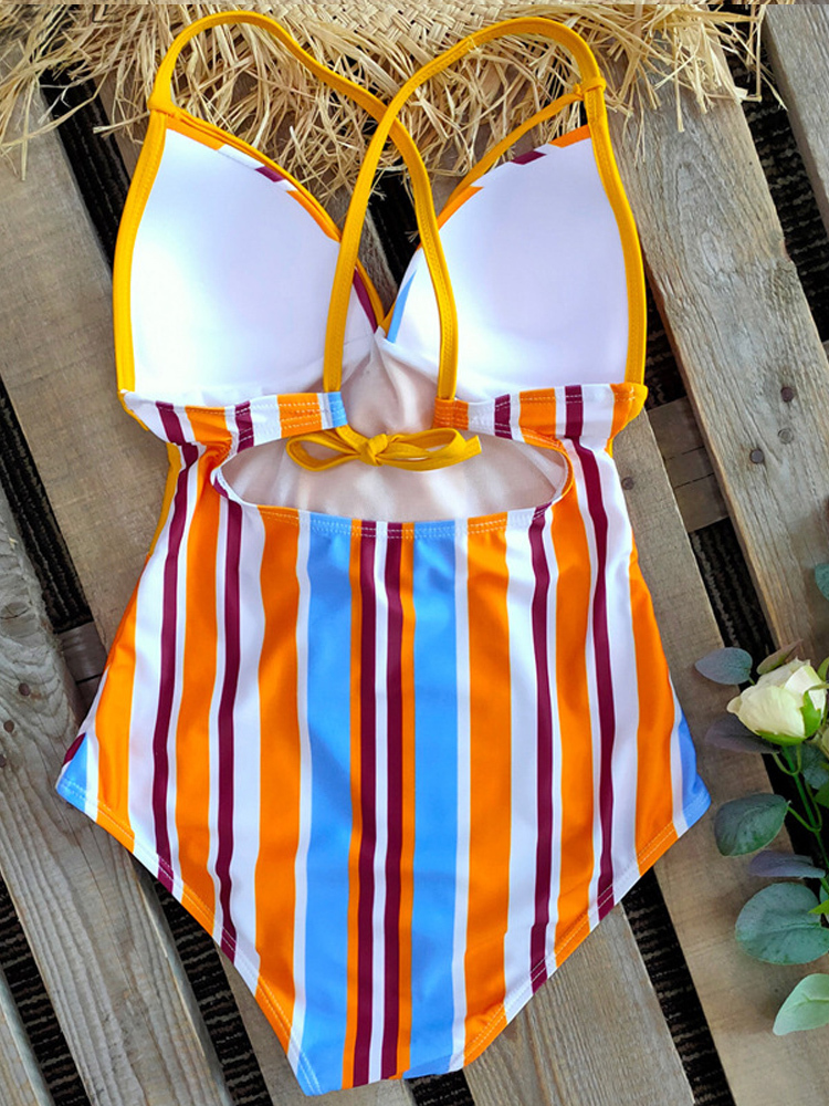 Wholesale Tied Corset Swimwear Women Striped Print One Piece