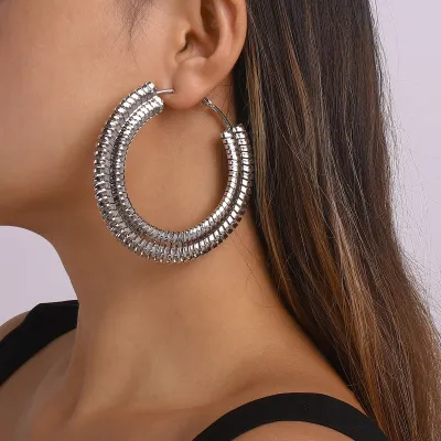 Women Exaggerated Solid Color Alloy Hoop Earrings Geometric Style