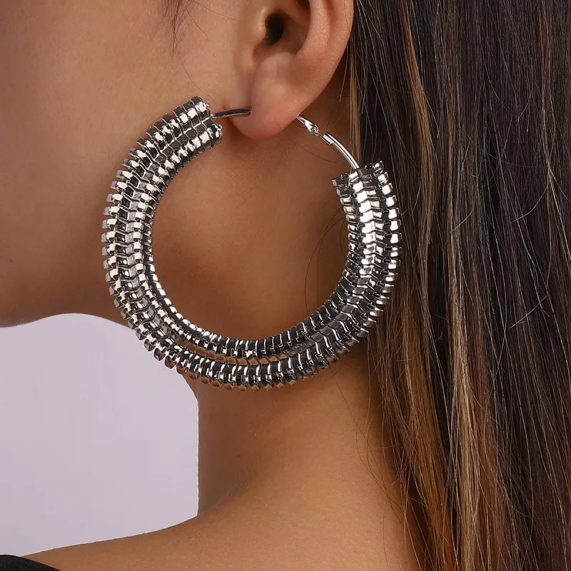 Women Exaggerated Solid Color Alloy Hoop Earrings Geometric Style