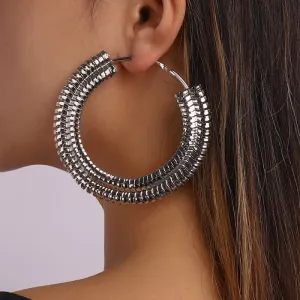 Women Exaggerated Solid Color Alloy Hoop Earrings Geometric Style
