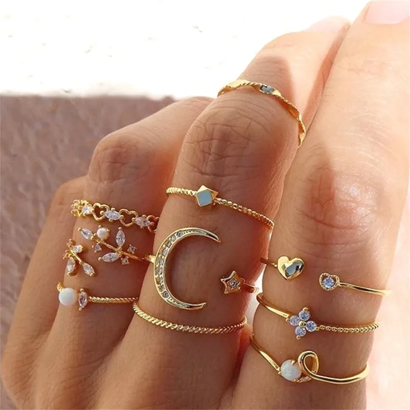 Bohemian Gold Chain Rings Set For Women Trend Jewelry Gift