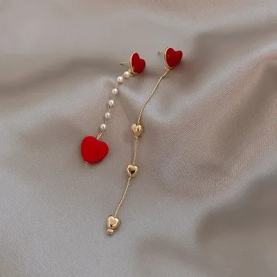 Christmas Red Zircon Crystal Bow Stud Earrings For Women Heart Shape Bowknot New Year Festival Jewelry